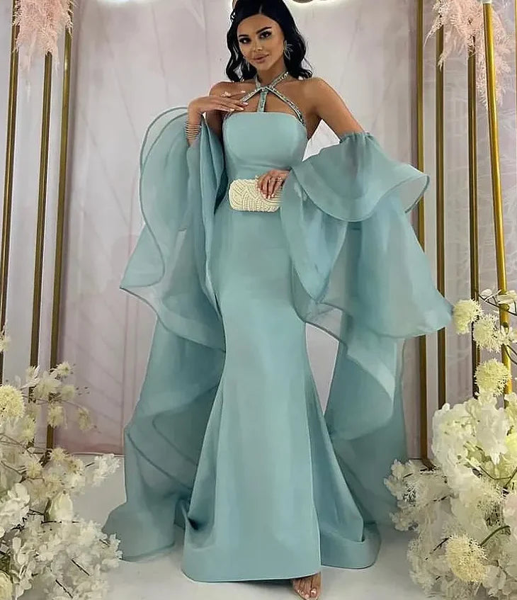 Blaues Luxus-Meerjungfrauen-Abendkleid mit Perlenbesatz, Geburtstagskleid, Ballkleid, NV2019