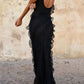 Black Fashion Elegant Ruffle Long Mermaid Slim Tulle Ball Gown Evening Dress Wedding Guest Party Dress nv3212