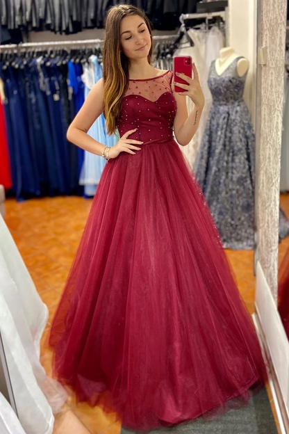 Elegantes langes Ballkleid mit Perlen in A-Linie, nv1151