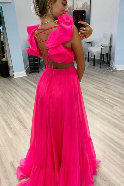 A-Linie Fuchsia Chiffon Lange Ballkleider nv1305