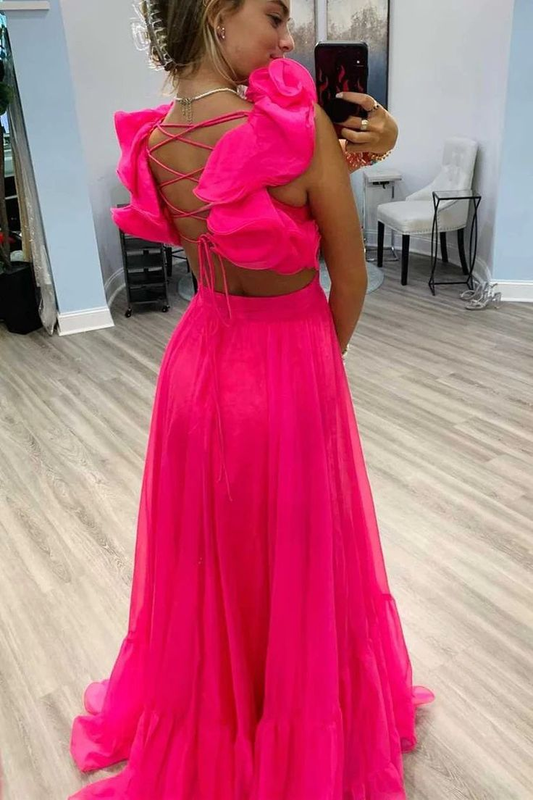A-Linie Fuchsia Chiffon Lange Ballkleider nv1305