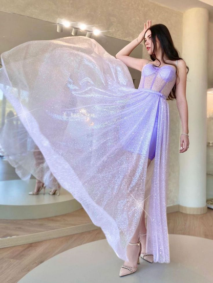 Langes Ballkleid aus violettem Tüll in A-Linie, formelles Abendkleid aus violettem Tüll nv1198