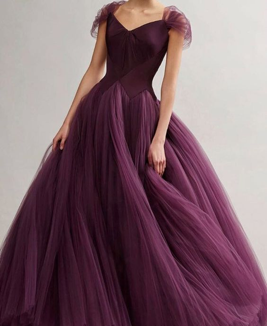Robe de soirée en tulle violet avec ligne A nv1210