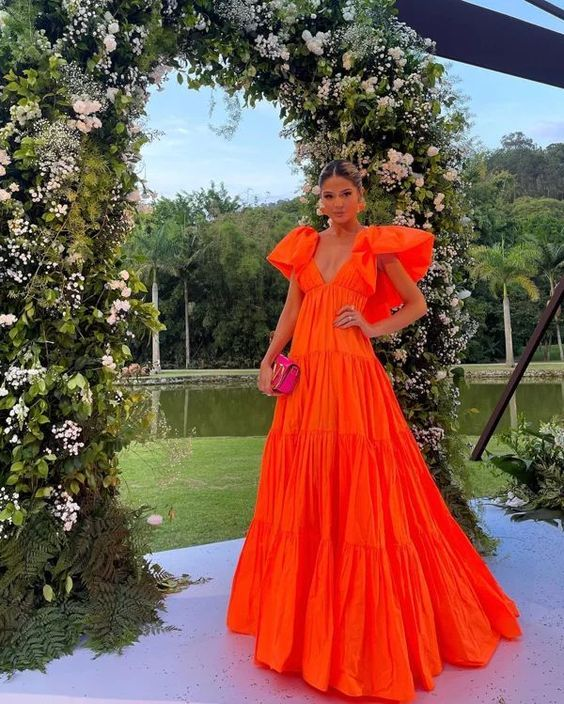 Orange Ballkleid Damen Sexy Kleider Elegantes Partykleid nv1303