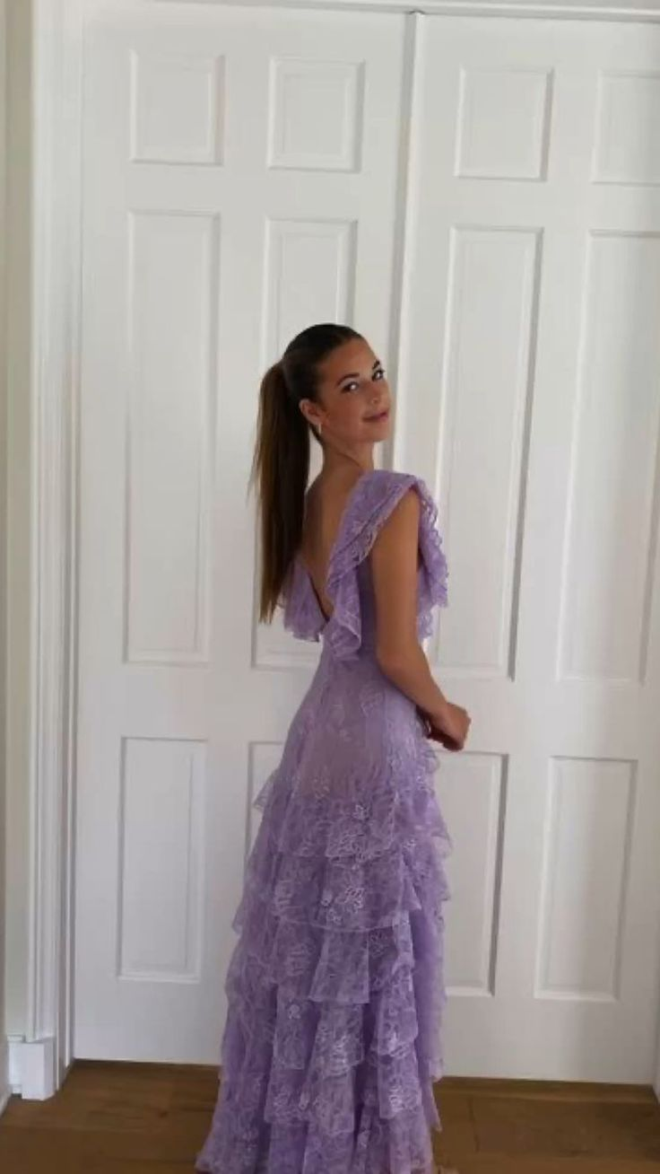 Lila Spitze Langes Ballkleid Abendkleid Partykleid nv1299