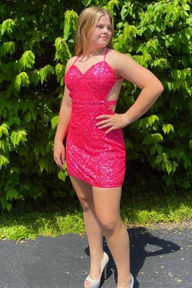 Rosa, rückenfreies Mini-Partykleid mit Pailletten und Herzausschnitt, nv1253
