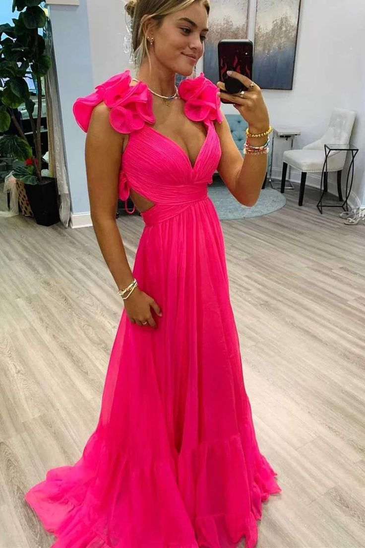 A-Linie Fuchsia Chiffon Lange Ballkleider nv1305