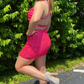 Rosa, rückenfreies Mini-Partykleid mit Pailletten und Herzausschnitt, nv1253