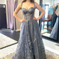 Robe de bal longue en tulle à épaules dénudées et imprimé lavande poussiéreux nv1285