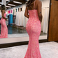 Robe de bal sirène à bretelles spaghetti et paillettes nv1356