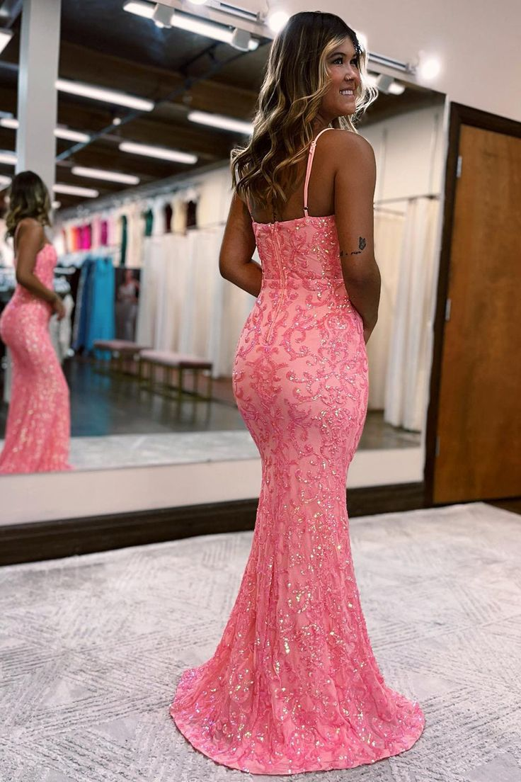 Robe de bal sirène à bretelles spaghetti et paillettes nv1356