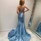 Glänzendes, tiefes V-Ausschnitt-Ballkleid, ärmellos, schmales Meerjungfrau-Partykleid, NV1200