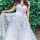 A-Linie, trägerlos, langes weißes Ballkleid mit Pailletten, nv1294