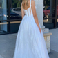 A-Linien-Ballkleid mit quadratischem Ausschnitt und Pailletten, nv1311
