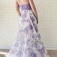 Lavendelfarbenes, langes Spaghetti-Ballkleid aus Chiffon mit Blumenmuster und Spitze, nv1152