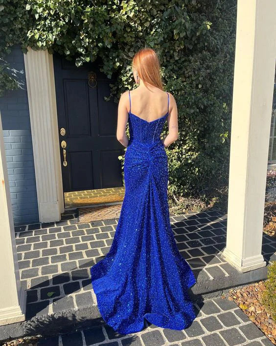 Robe de soirée longue à paillettes bleues nv1742