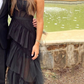 Elegantes langes Ballkleid aus schwarzem Tüll mit offenem Rücken und mehreren Lagen, formelles Abendkleid aus schwarzem Tüll für den Abschluss nv1288
