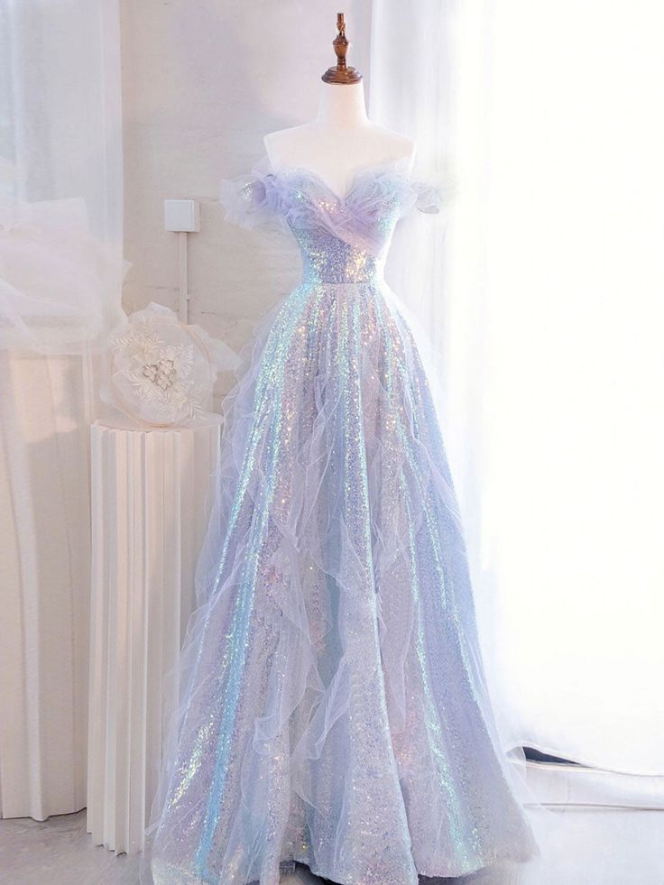 Schulterfreies langes Ballkleid aus Tüll mit Pailletten, formeller Abend nv1319