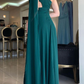 Robe de bal longue élégante en mousseline de soie verte à une épaule avec fente haute, robe de soirée formelle de remise de diplôme verte à une épaule nv1340