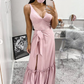 Langes Ballkleid in A-Linie mit V-Ausschnitt und hohem Schlitz, Rosa, nv1238