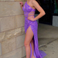 Glitzerndes, lila Pailletten-Cut-Out-langes Ballkleid nv1363