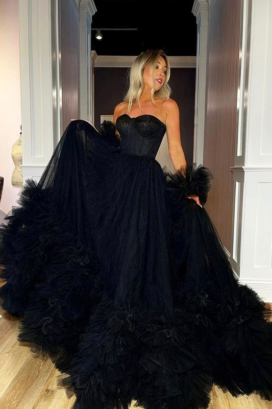 Trägerloses langes Ballkleid aus Tüll, A-Linien-Abendkleid nv1333