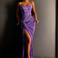 Lila glänzendes, enges Spaghettiträgerkleid mit langem Frontschlitz, sexy Ballkleid, Abendkleid NV1053