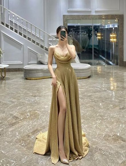 A-Linie Spaghettiträger Ballkleid Abendkleid mit Seitenschlitz nv1063