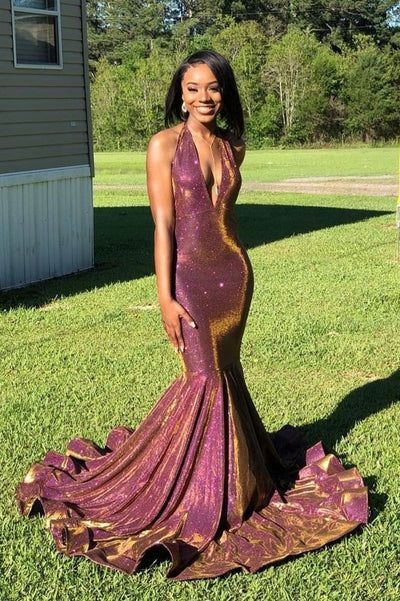Robe de soirée scintillante à col en V sans manches nv1058