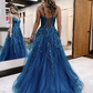 Ballkleid, funkelndes A-Linien-Ballkleid, formelles Kleid mit V-Ausschnitt und Glitzerapplikationen nv1065