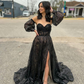 Cute A Line Sweetheart Black Sequins Long Prom Dresses  nv1080