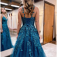 Ballkleid, funkelndes A-Linien-Ballkleid, formelles Kleid mit V-Ausschnitt und Glitzerapplikationen nv1065
