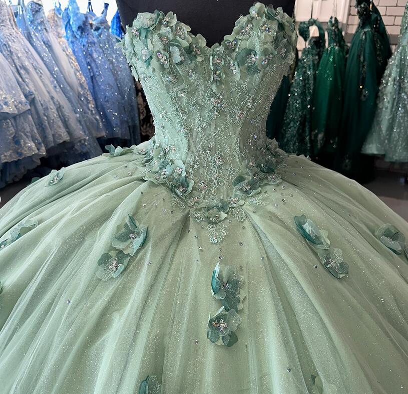 Grünes, exquisites, langes Zeremoniekleid für Erwachsene mit Applikationen, Ballkleid, Abendkleid, Sweet 16-Kleid, NV4213