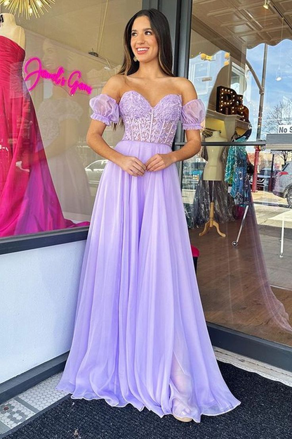 Robe de bal longue en dentelle violette sans bretelles à col en cœur nv1315