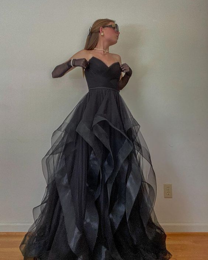 Black Tulle  Evening Gown Long Prom Party Dresses nv1352