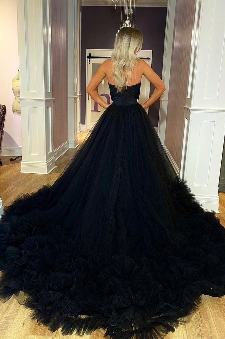 Trägerloses langes Ballkleid aus Tüll, A-Linien-Abendkleid nv1333