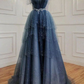 Blue gorgeous shiny elegant applique long tulle ball gown evening gown graduation dress nv55