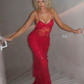 Red fashion sexy elegant lace spaghetti strap long birthday party dress prom dress evening dress nv1355