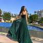 Grünes elegantes A-Linien-Ballkleid mit Spaghettiträgern und Tüll, lang, nv1195