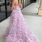 Robe de bal longue à imprimé floral rose A-Line Halter Hole nv1345