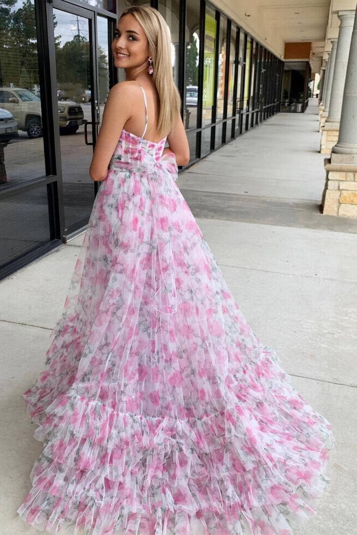 Robe de bal longue à imprimé floral rose A-Line Halter Hole nv1345