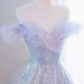 Schulterfreies langes Ballkleid aus Tüll mit Pailletten, formeller Abend nv1319