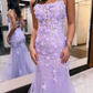 Mermaid Scoop Neck Lilac Lace Long Prom Dresses nv1367