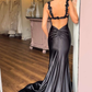 Langes Ballkleid im Meerjungfrau-Stil mit Blumenmuster und Trägern nv1286