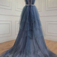 Blue gorgeous shiny elegant applique long tulle ball gown evening gown graduation dress nv55