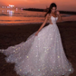 Weißes glänzendes elegantes Spaghettiträger-A-Linien-Abendkleid mit langen Pailletten, Ballkleid, NV1059