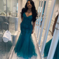 Green elegant exquisite applique beading long tulle ball gown evening dress party dress nv1404