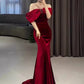 Red strapless velvet party dress long mermaid tail slim ball gown evening dress nv3090