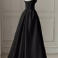 Black simple elegant A-line off-shoulder long satin ball gown evening dress party dress nv2563