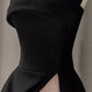 Black simple elegant A-line off-shoulder long satin ball gown evening dress party dress nv2563